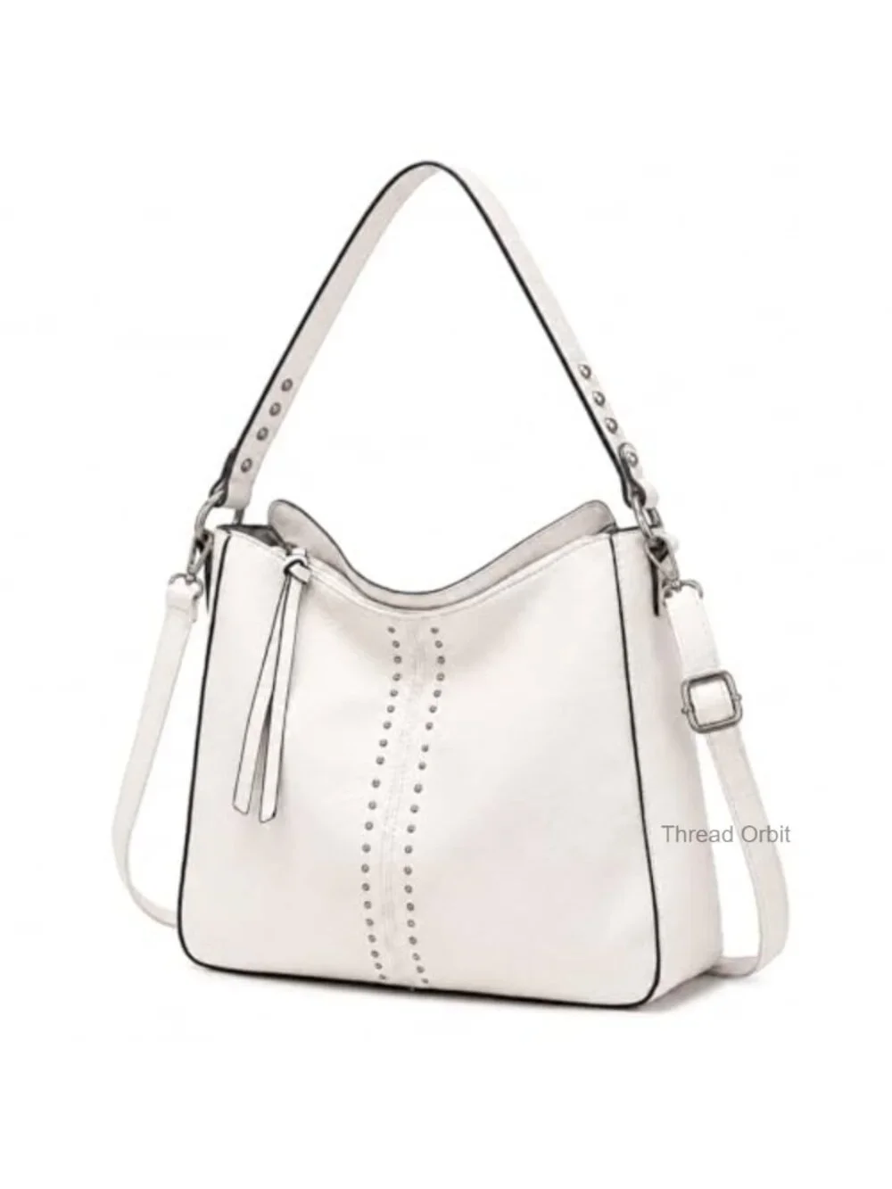 Studded Faux Leather Hobo Bag with Zip Closure, Detachable Crossbody Strap